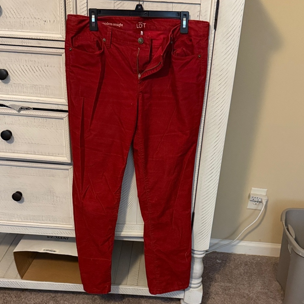 LOFT Vibrant Red Corduroy Trousers